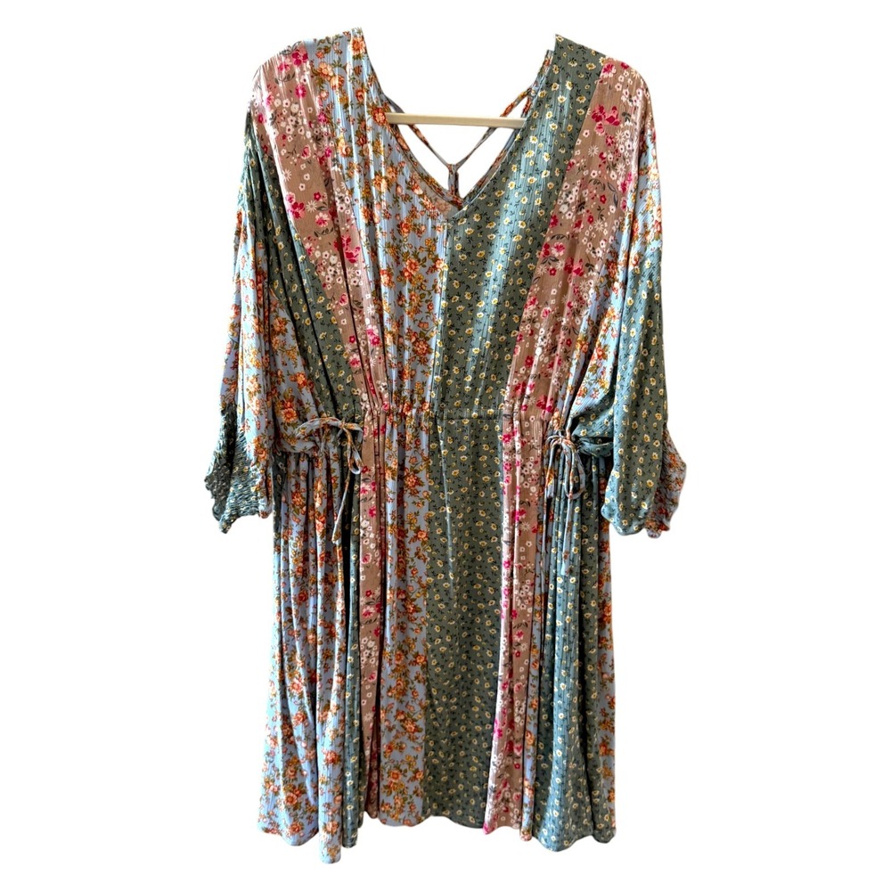 GiGio Plus Floral Patchwork Dress Blue/Green/Tan - XL (NEW)